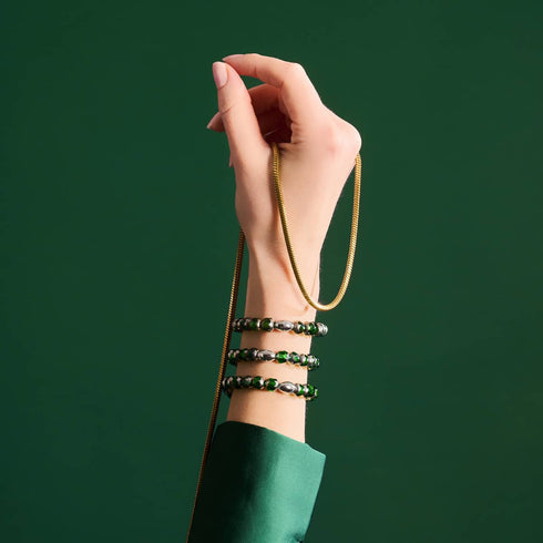 Bracelet en jade doré | Argent sterling 925 | Cristal à facettes rayonnantes